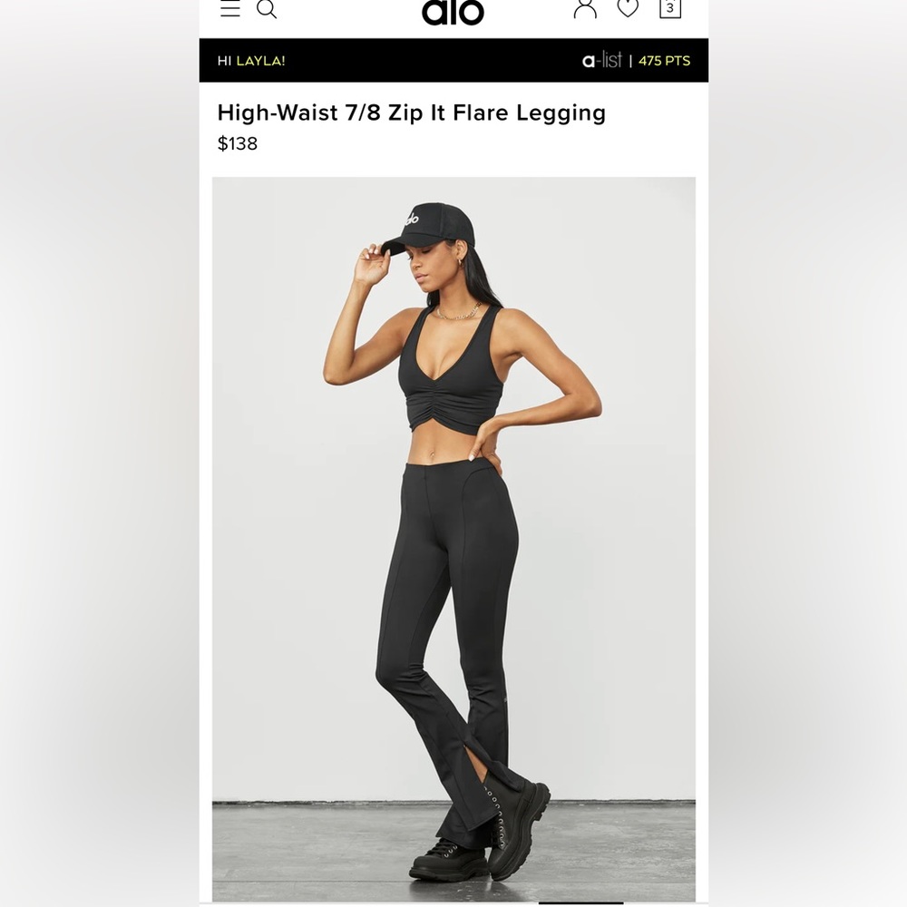 Alo yoga Flare Leggings 7/8 and collar charmed top Black size XS Black nwt